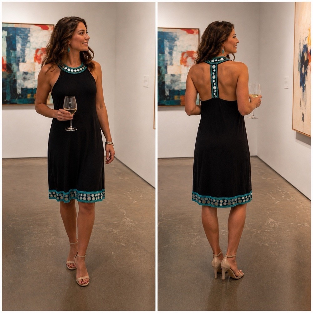 INC Jersey Knit Racerback Sequin Dress Sz XL 10/12 Career Cocktail Casual Black